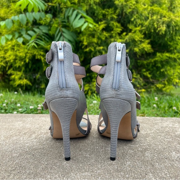 Sole Society Ashton Textured High Heel Sandal Gray Strappy Buckle, size 8-1/2 - Picture 7 of 13